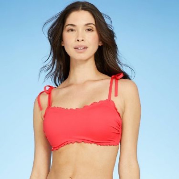Women's Lightly Lined Ruffle Bralette Bikini Top - Shade & Shore™ Coral Red 36B - Picture 2 of 3